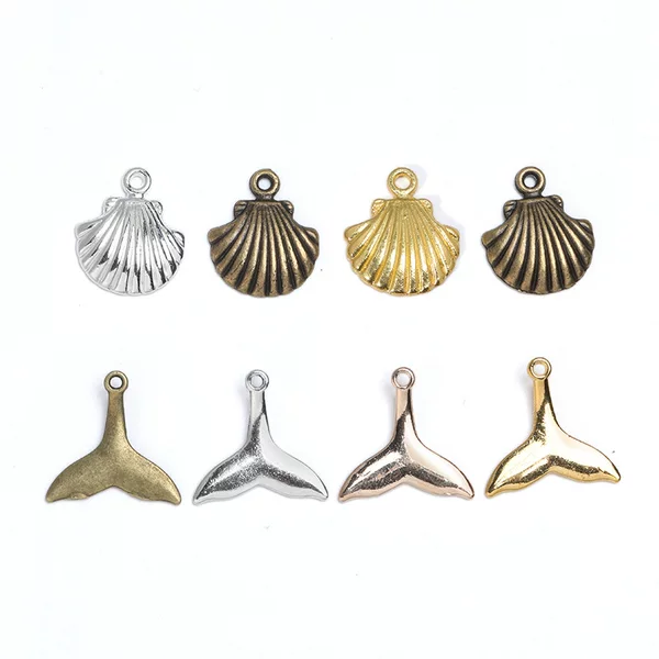 Wholesale DIY vintage alloy ocean shell whale tail pendant necklace handicraft making A800491