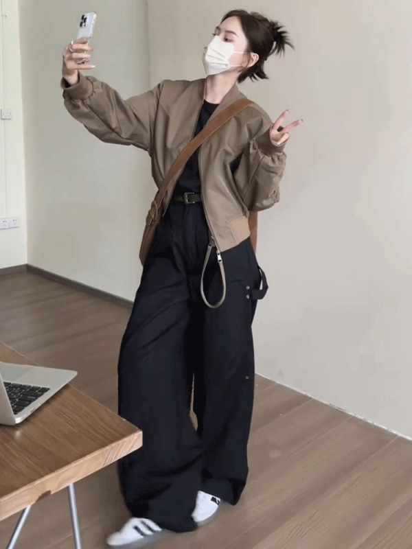 休闲短款圆领棒球服外套女韩版宽松显瘦洋气百搭小个子夹克上衣潮|undefined