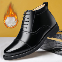 Fur one-piece three-joint men's short boots, leather boots, high-top business leather shoes, trendy men's shoes, winter men's boots, drop shipping