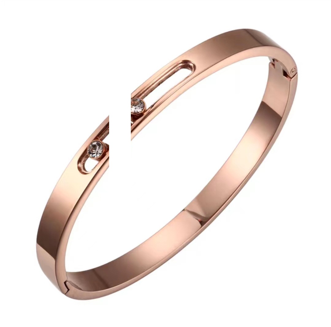 Titanium Steel Material Solid Color Pattern Casual Simple Style Solid Color Titanium Steel Zircon Bangle In Bulk