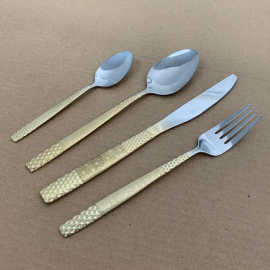 跨境不锈钢西餐具家用餐厅刀叉勺银金拼色牛排刀面条叉喝汤勺调羹