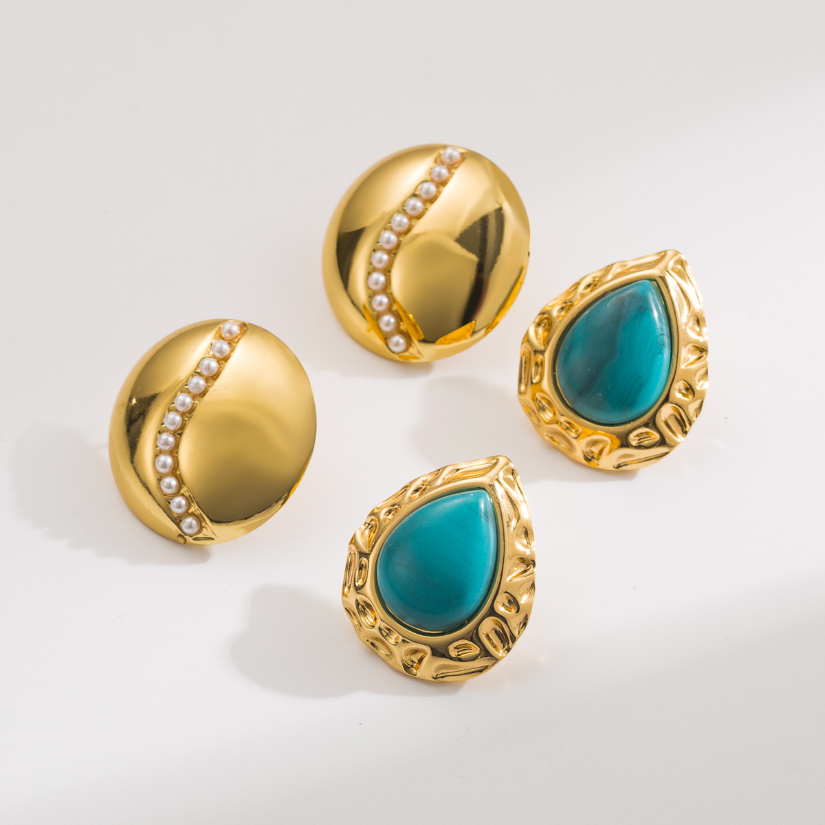 retro turquoise classic geometric earrings drop-shaped stainless…