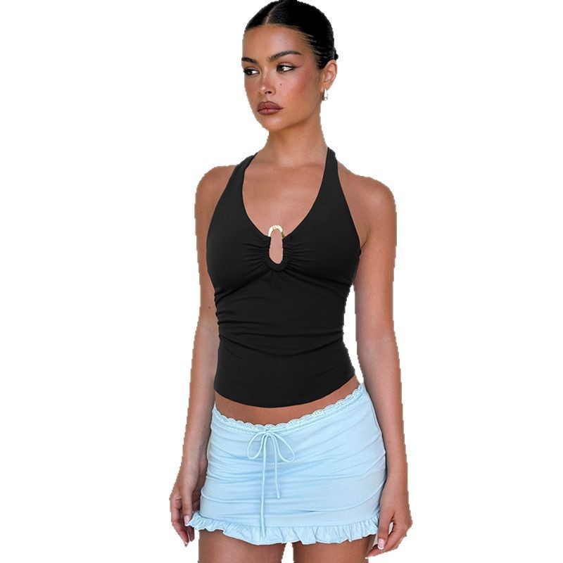 Transfronterizos Amazon Europa y América ropa de mujer 2025 verano nuevo estilo de chicas calientes sexy cuello cuello cuello chaleco de espalda delgada