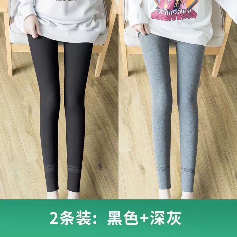 纯棉打底裤女士春秋薄款可内外穿加大码蕾丝花边弹力螺纹秋裤衬裤|undefined