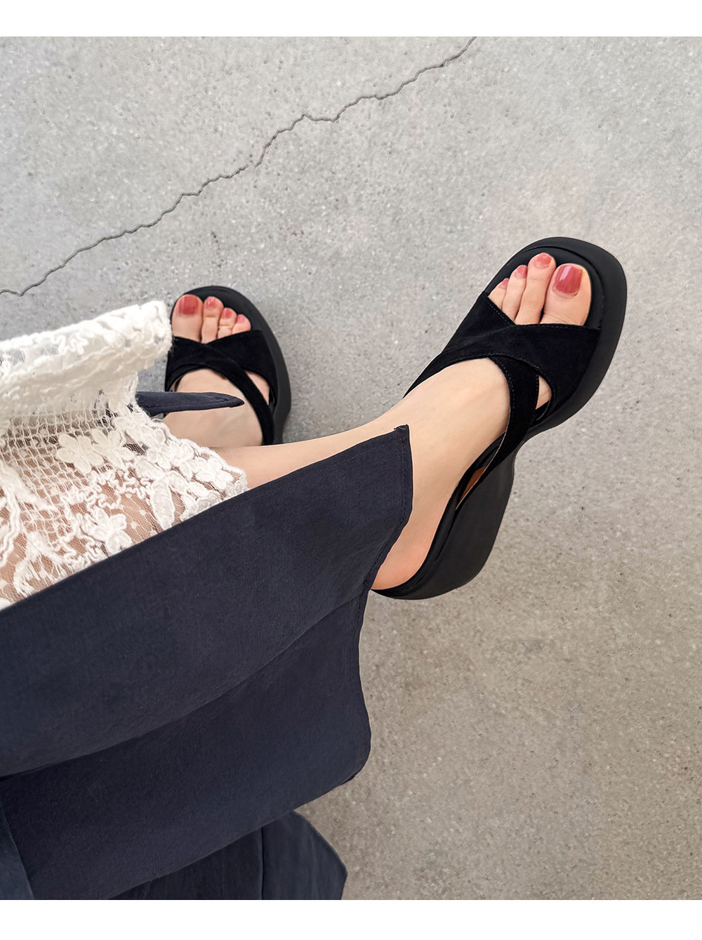 Sandal cao gót nữ quai ngang đế xuồng platform gót siêu cao 12 cm — màu đen, màu mơ chi tiết 6