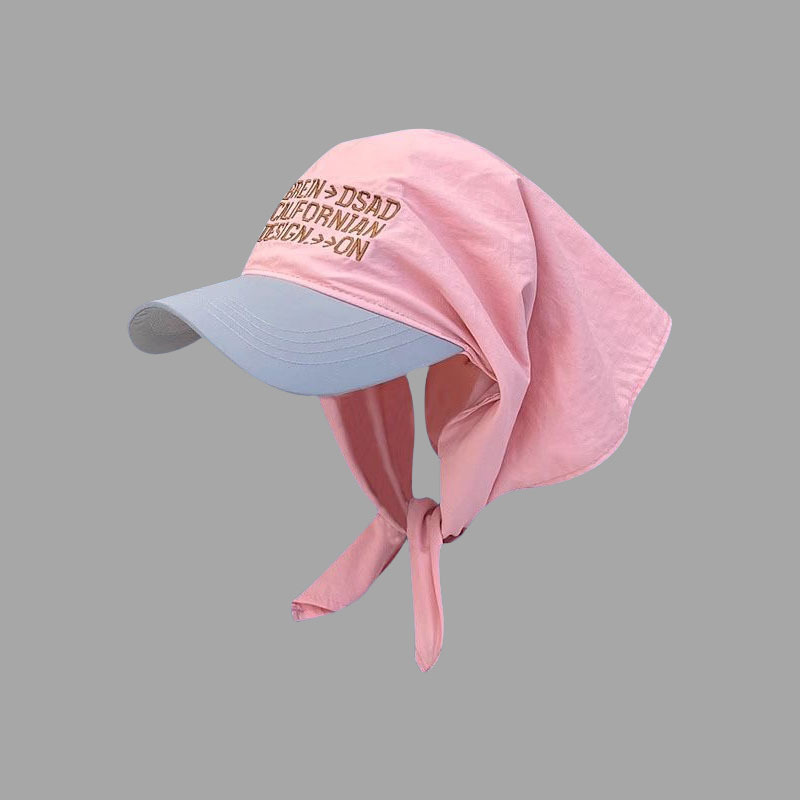 Color Blocked Letter Embroidered Baseball Cap Unisex Spring/Summer Cotton Denim Sweet Tie Up Fashion Outdoor Sun Hat_voghion.com