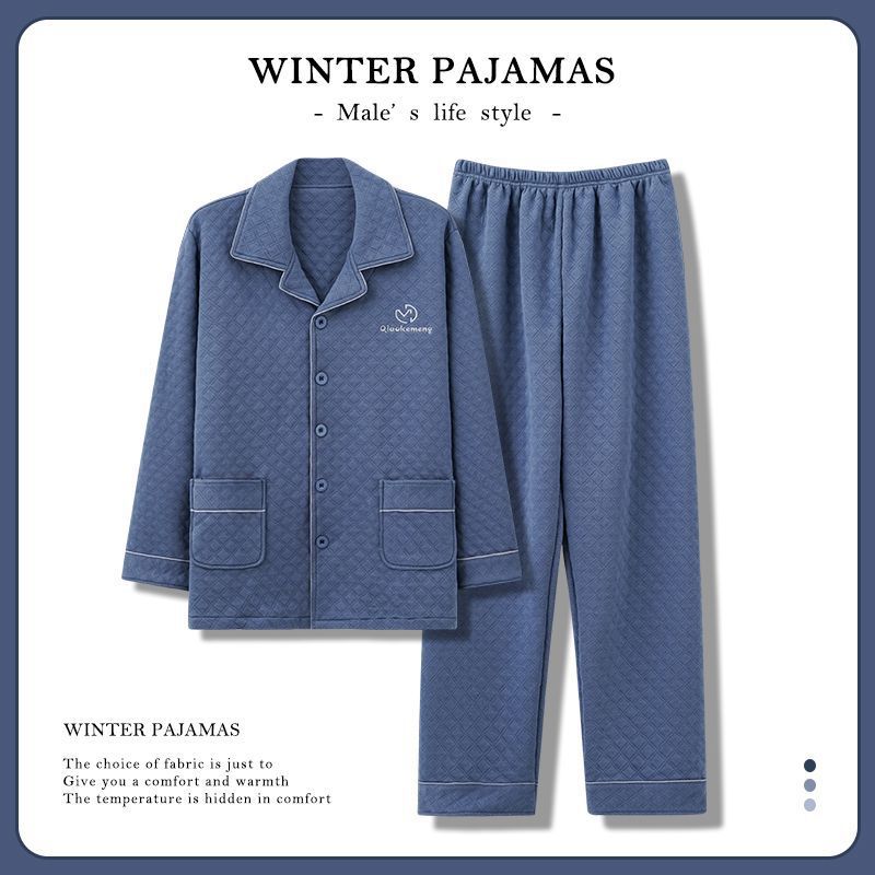Pijamas de los hombres 100% invierno acolchado sándwich 2023 nuevo espesado Otoño e Invierno casual desgaste del hogar