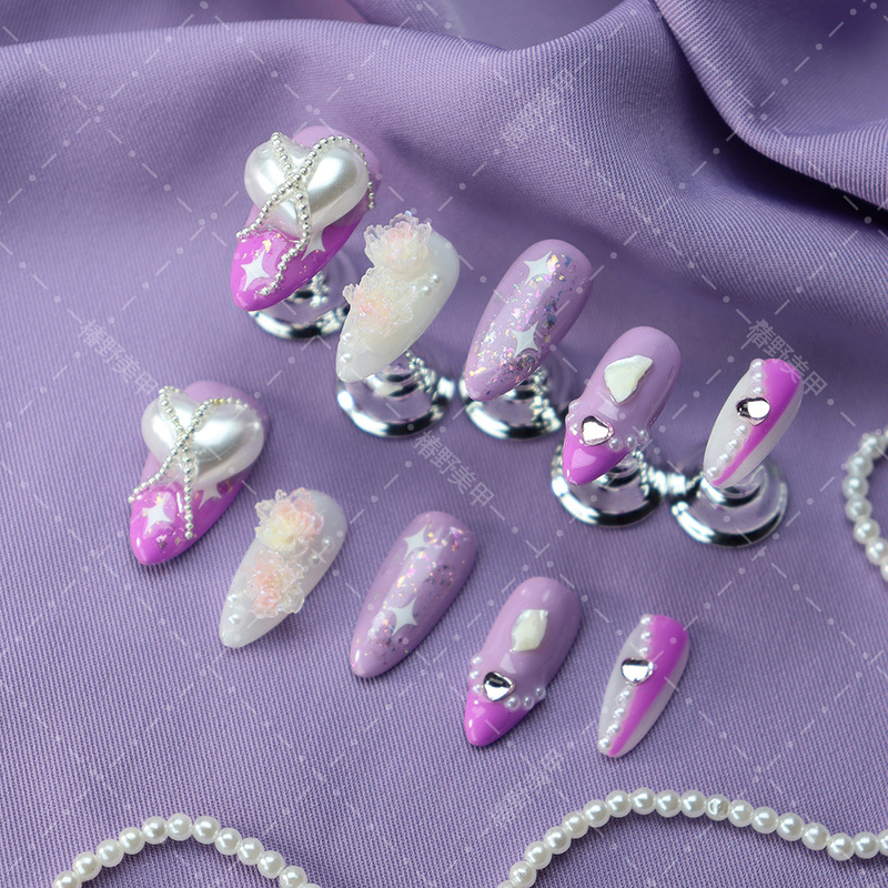 Cross-Border Nail Art Wearable Nail Tips European and American Princess Style Large Pearl Camellia Spring Whitening High-End Fake Nails