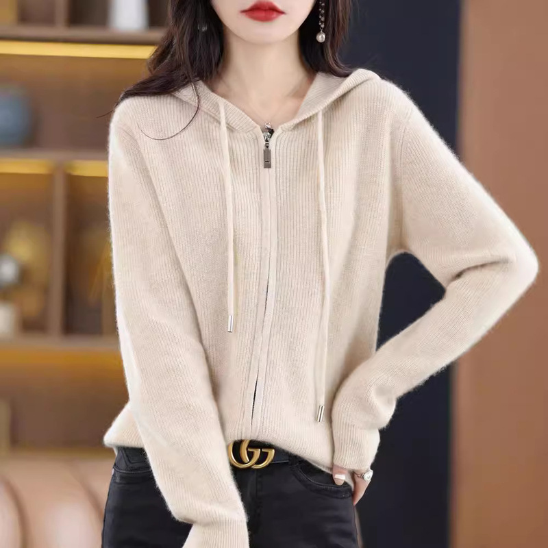 Small Hooded Knitted Jacket Cardigan Women's Autumn Fashion Western Style Matching Skirt Sweater Outer Riding Knitted Sweater All-Match