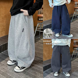 童酷2025男童冬季新款百搭字母夹标宝宝休闲裤拼接加绒儿童卫裤潮