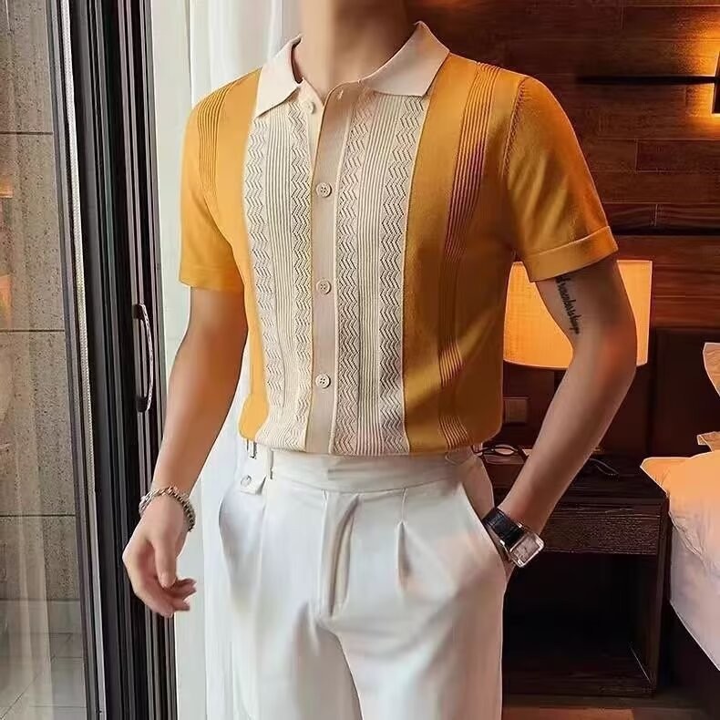 Season New Men's Casual Accessible Luxury Short-sleeved POLO Fashion Business Casual Versatile Slim Splicing Half-sleeved Shirt 2024