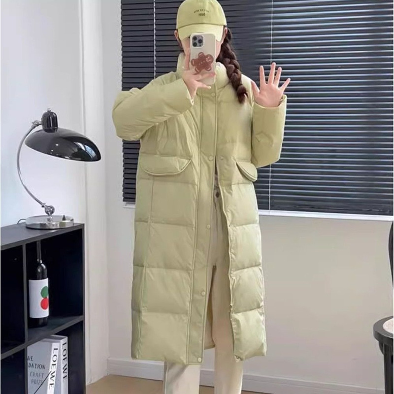 High-End Over-The-Knee Loose Outwear Autumn and Winter Stand-Up Collar White Duck down Jacket Women's Mid-Length Korean Style 2025 Black