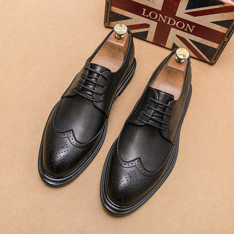 Giày da nam Brogue Derby da siêu sợi tăng chiều cao, đế mềm chống trượt, kiểu Anh Quốc — Màu nâu 6622, Màu nâu A7785, NâuX5, X5 màu đen