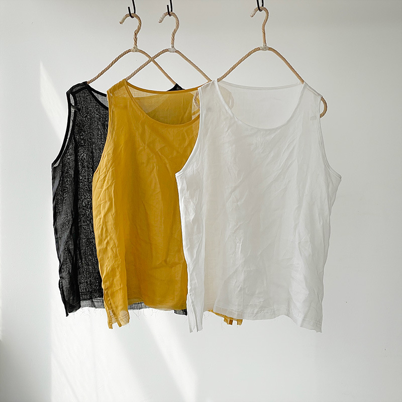 Xia Yuyang/transparent thin Ramie artistic plus size basic women's multi-color all-match cotton and linen vest sleeveless base