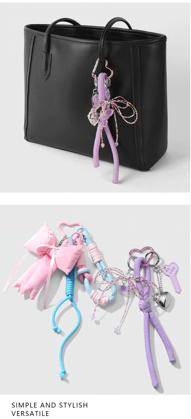 Sweet Synthetic Resin Rope Zinc Alloy Heart Shape Bow Knot Key Women's Bag Pendant Keychain display picture 2