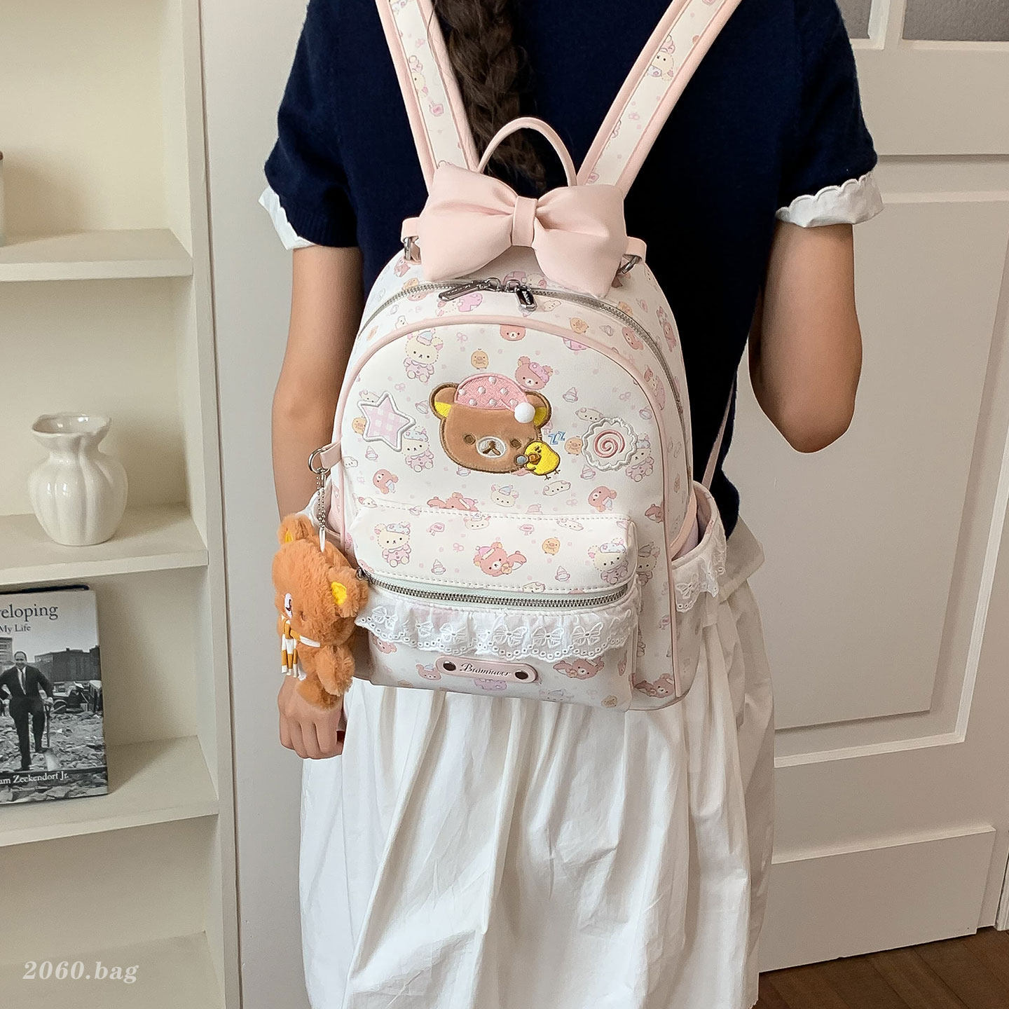 2026 mochila de dibujos animados arco mochila de chicas chicas lindas nuevas dulces osos de hombros estudiantes clase de viaje