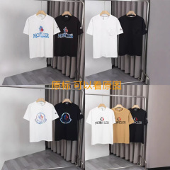 25新款mon潮牌蒙新款圆领口前幅图案绣花短袖T恤男女同款半袖夏季