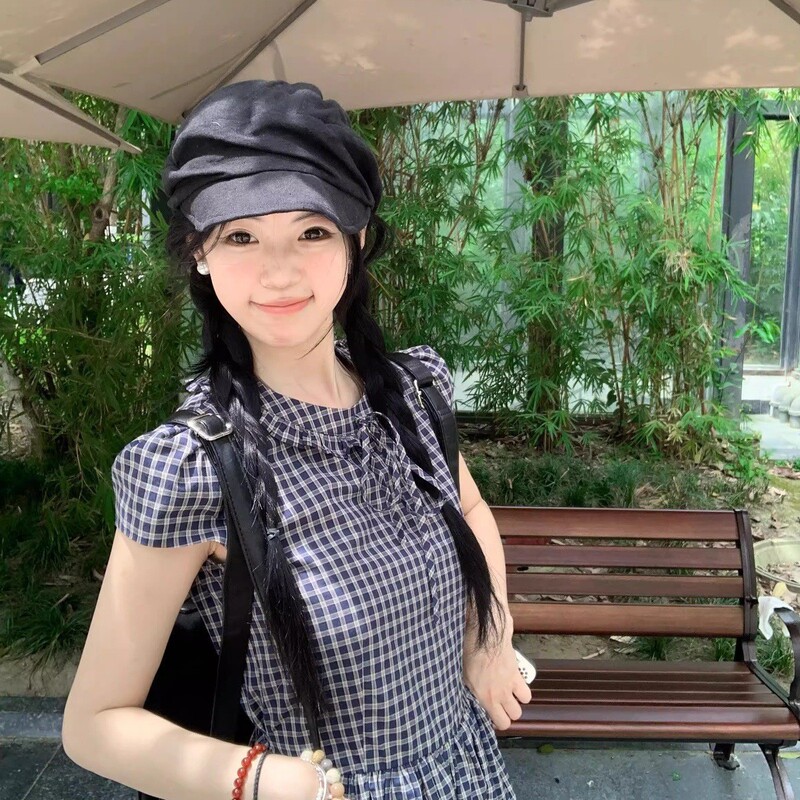 日系薄款亚麻黑色褶皱云朵贝雷帽女夏季透气大头围画家帽子报童帽|undefined