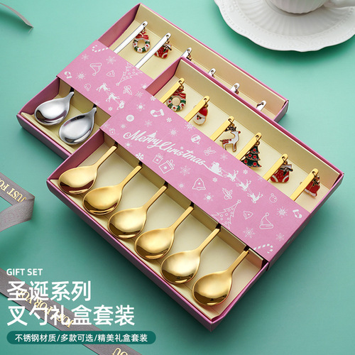 Cartoon Christmas Spoon Gift Tableware Creative Coffee Spoon Whisk Cake Fork Spoon Set Stainless Steel Tableware Set