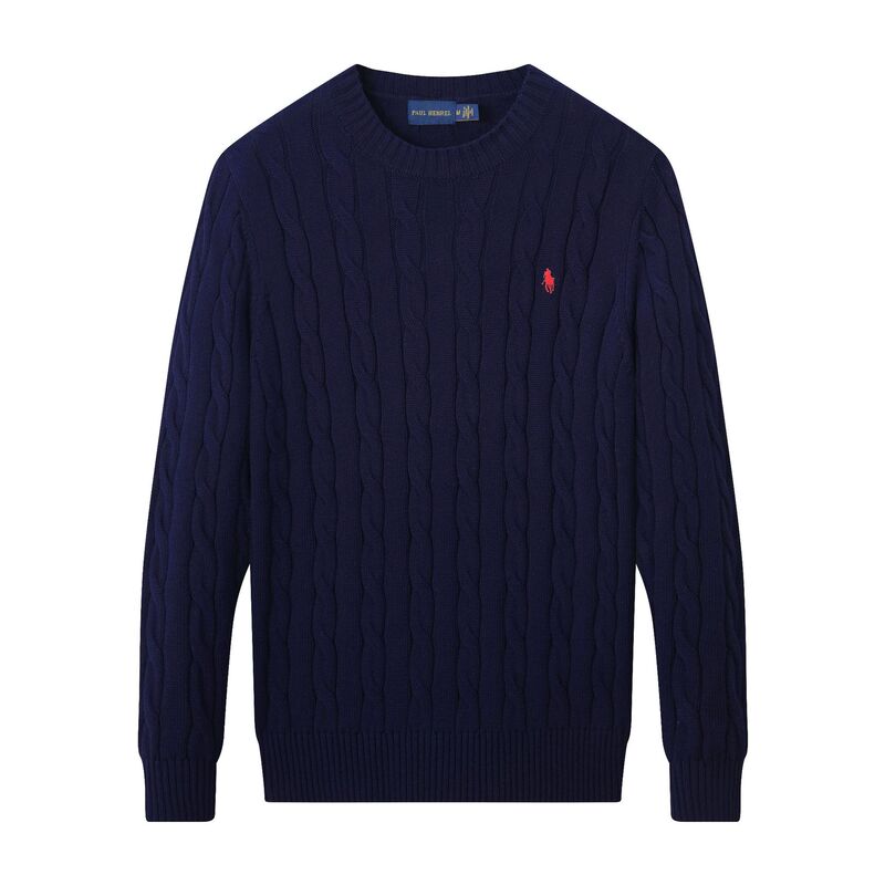 Cross-Border Wholesale Twist New Pony Logo Men's Wool Sweater Knitted Round Neck Paul Sweater Men's Sweater