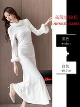 冬款新中式国风连衣裙女高级感温柔气质收腰打底毛毛针织长裙
