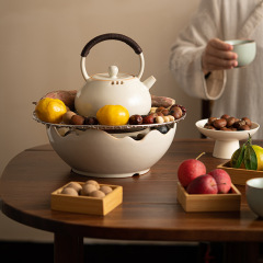 囲炉煮茶電気陶炉煮茶セット家庭用オフィス室内屋外陶磁器炭火缶ミルクティー提梁壺