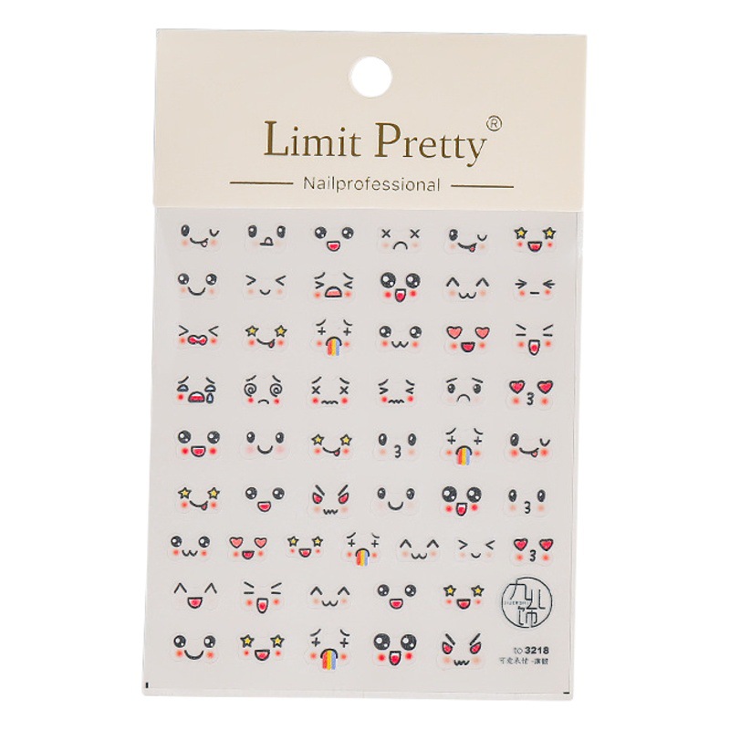 Nueva historieta divertida pequeña expresión facial uñas pegatinas 5D tridimensional jalea Super lindo expresión facial calcomanías de uñas