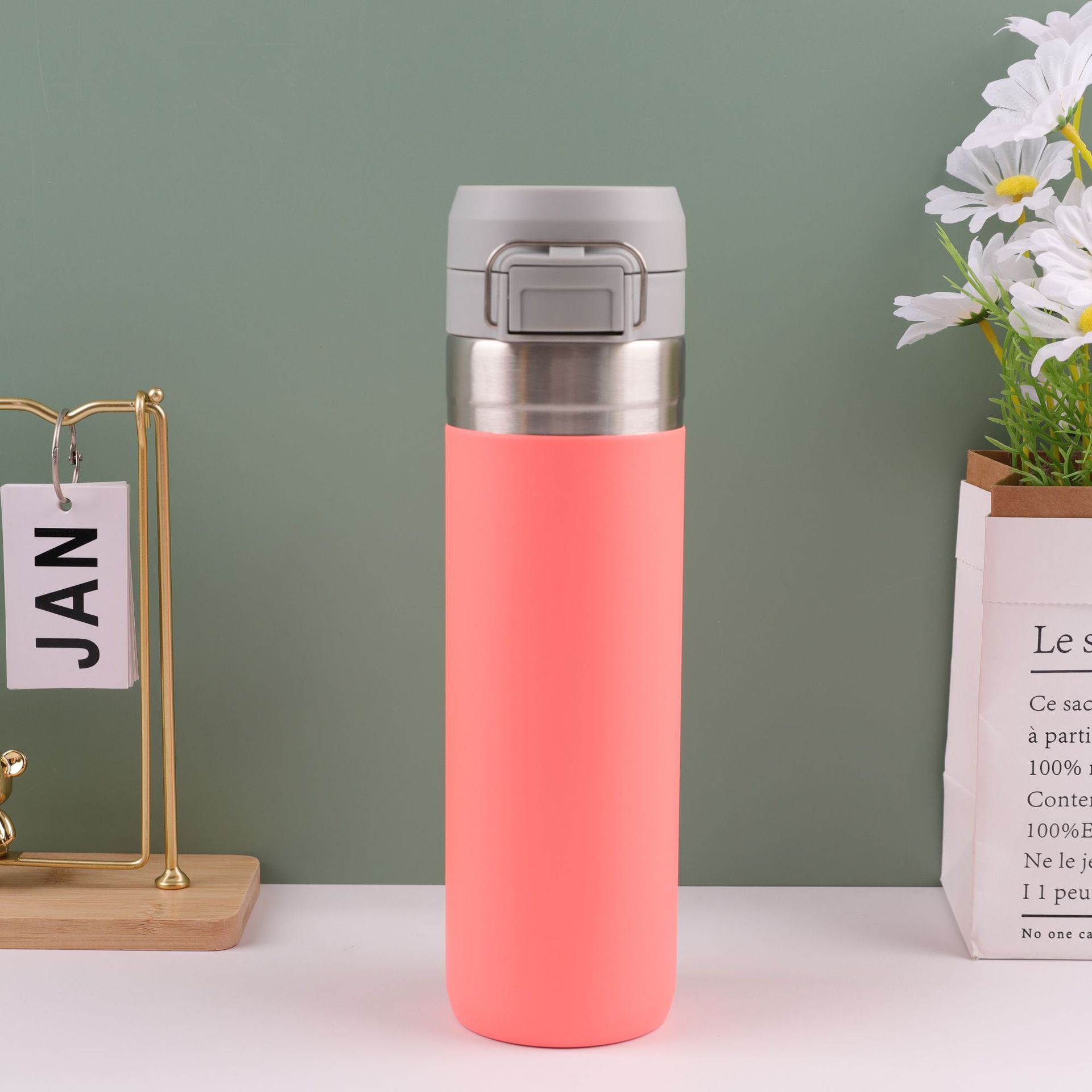 Nuevo termo de rebote de acero inoxidable 304 transfronterizo, botella de agua deportiva portátil, taza de agua doméstica simple al por mayor