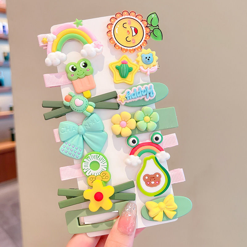 Nuevo clips de dibujos animados para niños coreanos lindos color de caramelo hecho a mano no daña el cabello frange clip para el cabello bebé clip para el cabello toque