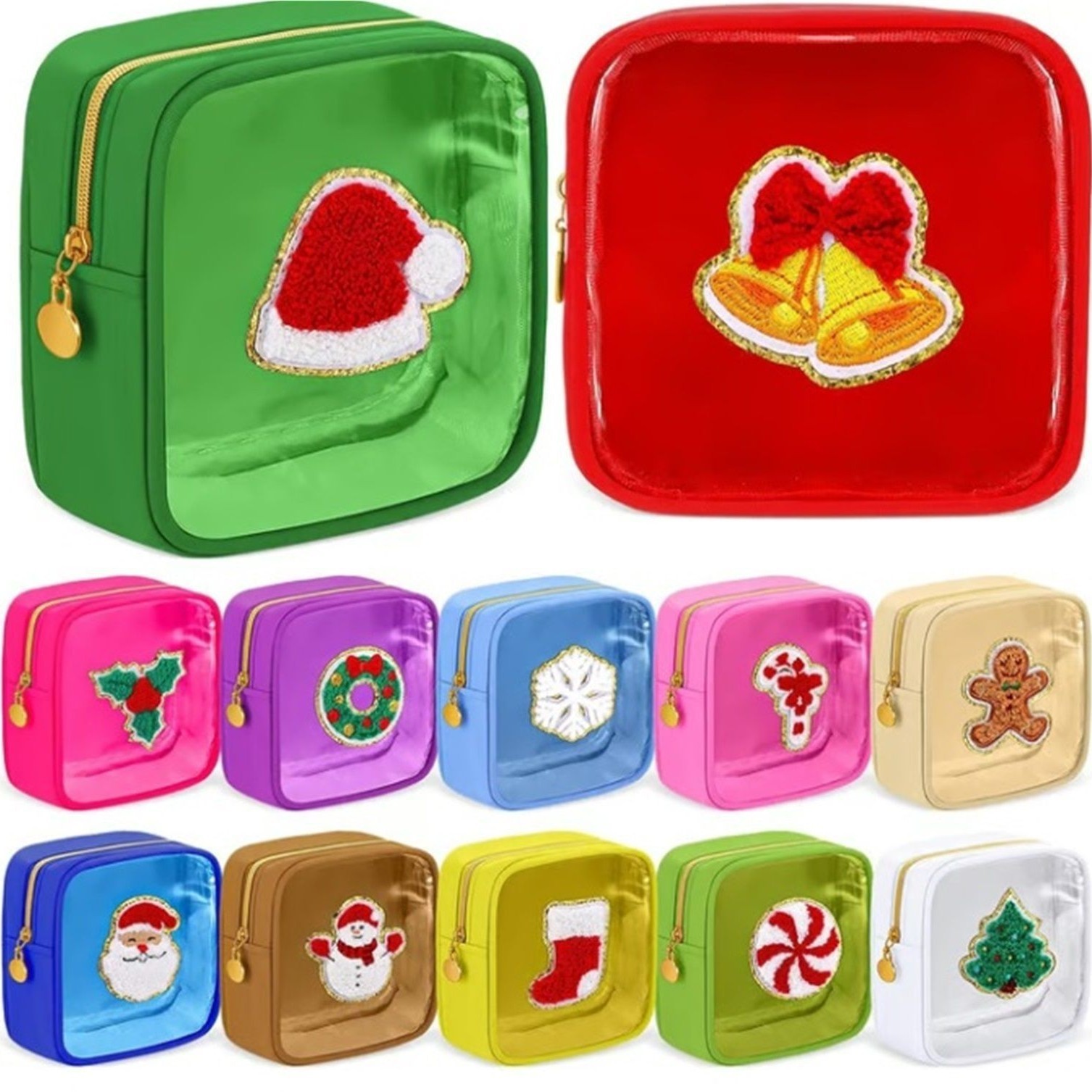 定制亚马逊专供化妆包家用彩色圣诞节日小包字母绣收纳包厂家批发