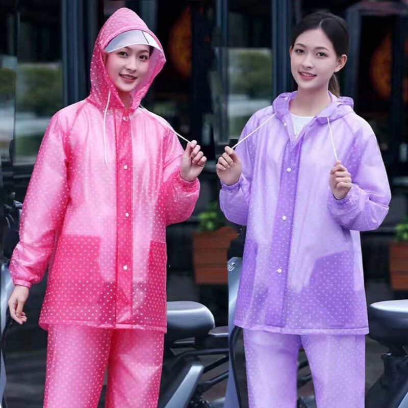 Men's and Women's Raincoat and Rain Pants Set, Full-Body Rainproof, Thickeneded Electric Vehicle, Outdoor Work, Tea Picking, Waterproof Transparent Poncho