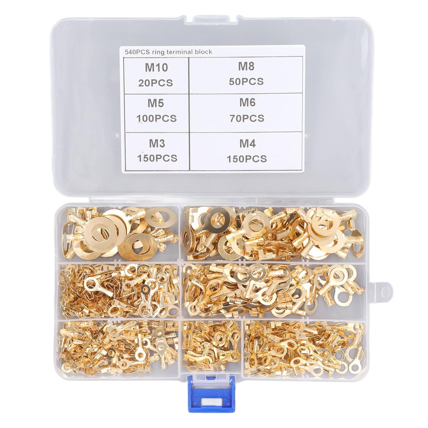 540Pcs Copper Ring Terminal Assortment Set Non Insulated Cop