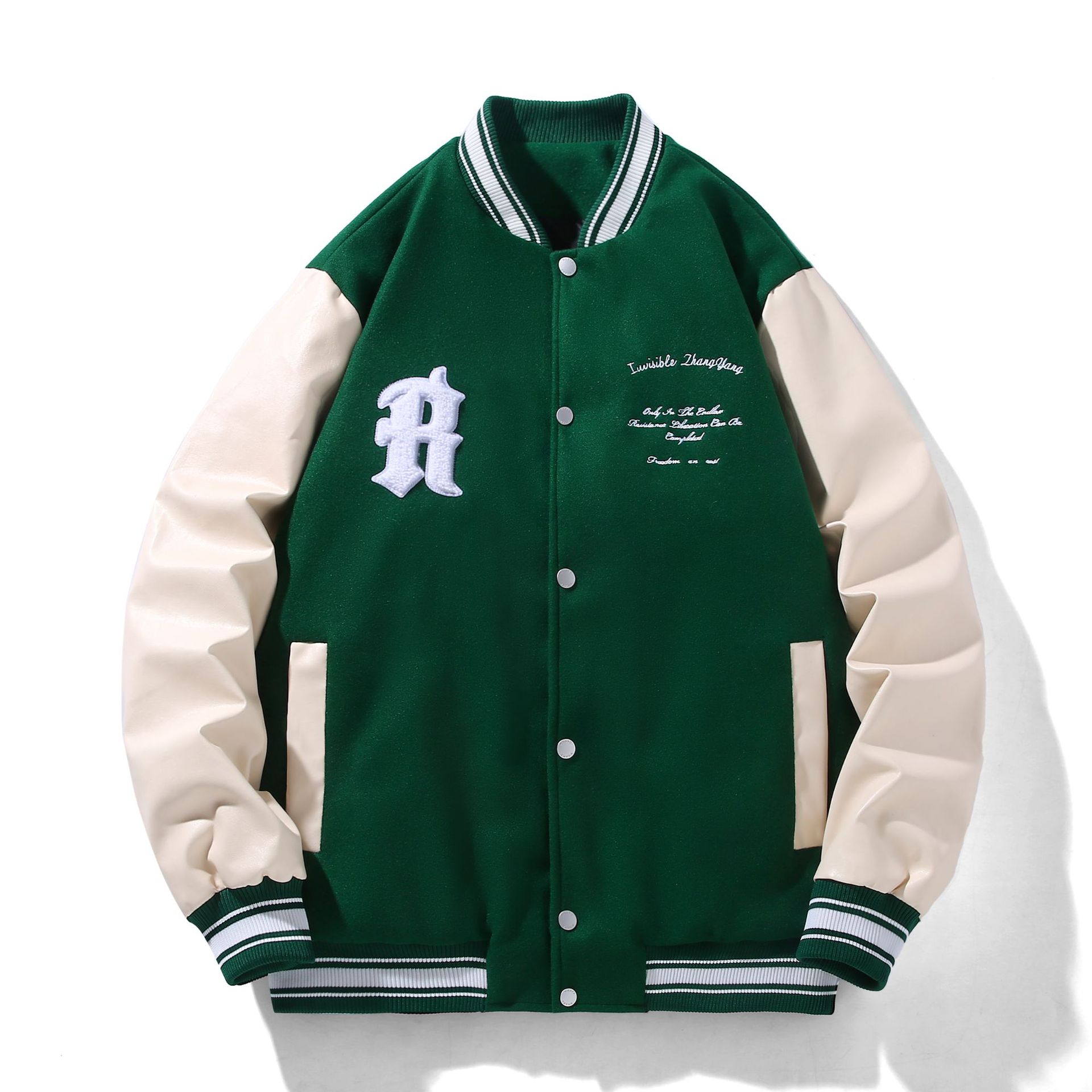 Herrenbekleidung Handtuch Schwiegermutter Stickerei Herren Frühlings- und Herbstkleidung gespleißt PU-Leder Retro plus dicke übergroße Jacke Baseballuniform_voghion.com
