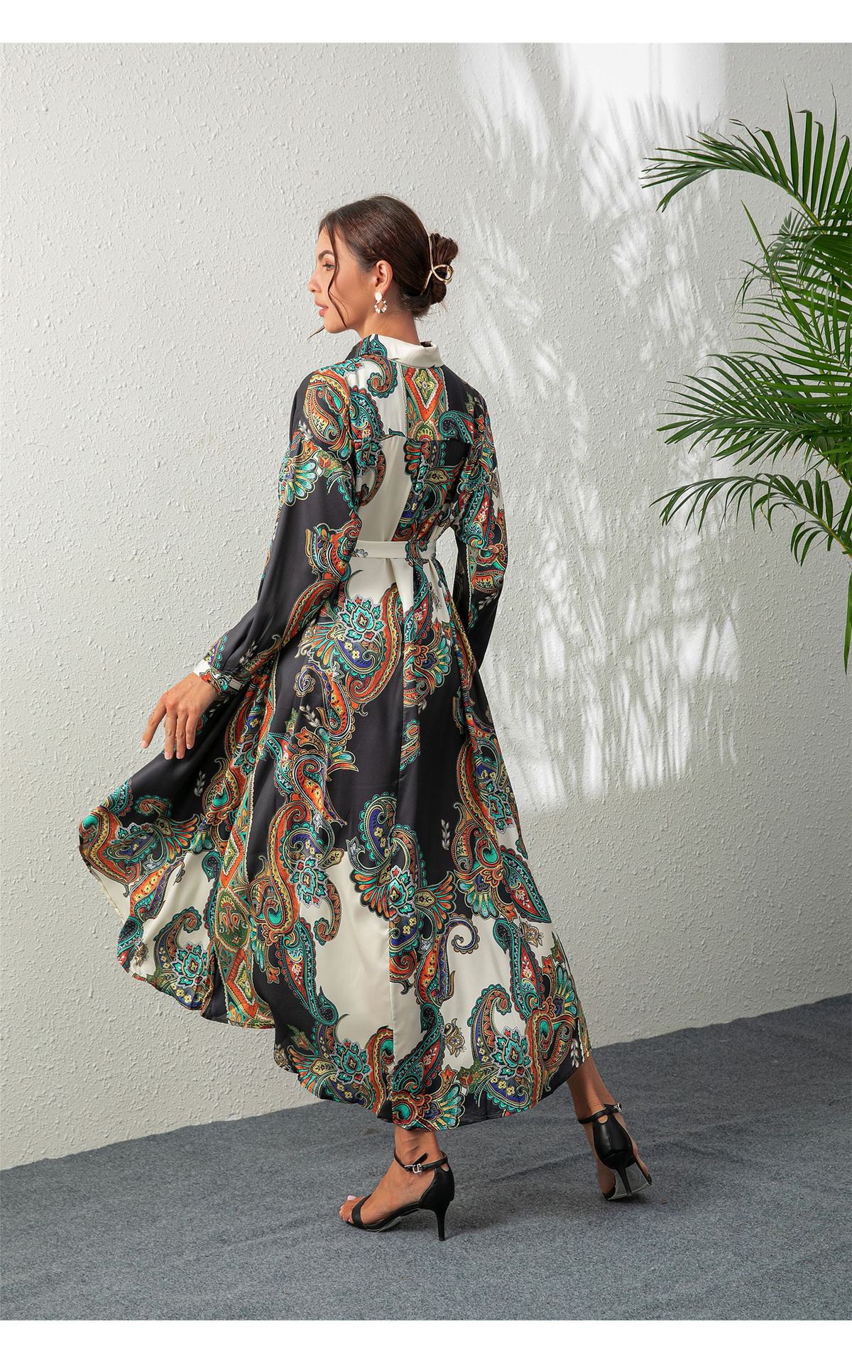 Women's Regular Dress Elegant Turndown Printing Long Sleeve Plant Midi Dress Banquet Daily display picture 8