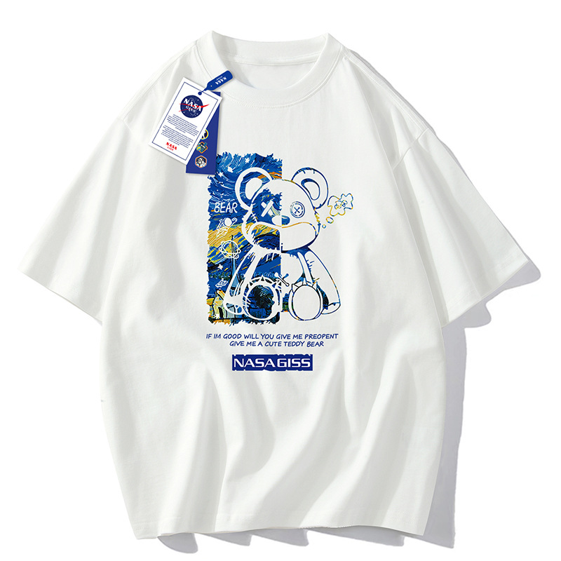 NASAGISS pesado nombre conjunto de los hombres de manga corta Camiseta de la pareja de las mujeres de la marca de moda de verano suelta media manga adolescentes