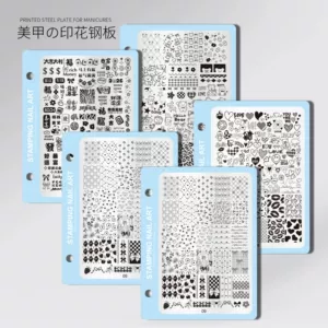 Popular Year of the Horse New Year Nail Art Printing Plate with Bowknot, Plaid, Heart, Leopard Print, Lace, and Snowflake Transfer Templates