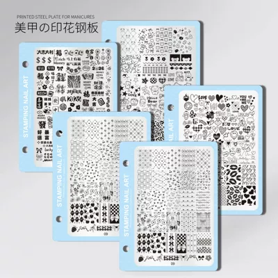 Popular Year of the Horse New Year Nail Art Printing Plate with Bowknot, Plaid, Heart, Leopard Print, Lace, and Snowflake Transfer Templates