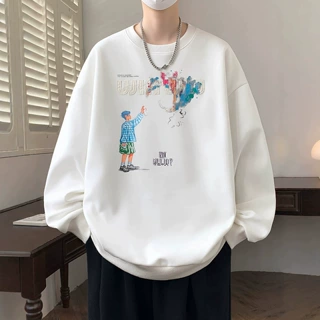 青少年美式涂鸦印花卫衣男春秋季潮流宽松长袖t恤初中学生上衣服