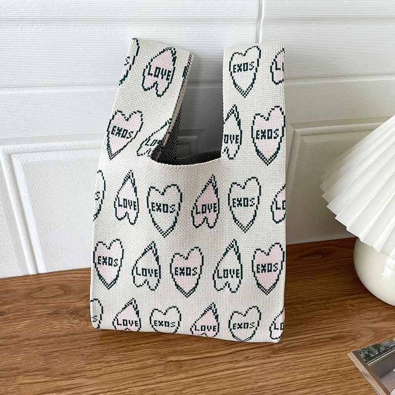 Bolsa de las mujeres de estilo coreano diseño de nicho lindo bolso de mano de punto de dibujos animados calle estudiante gran capacidad bolsa de las axilas