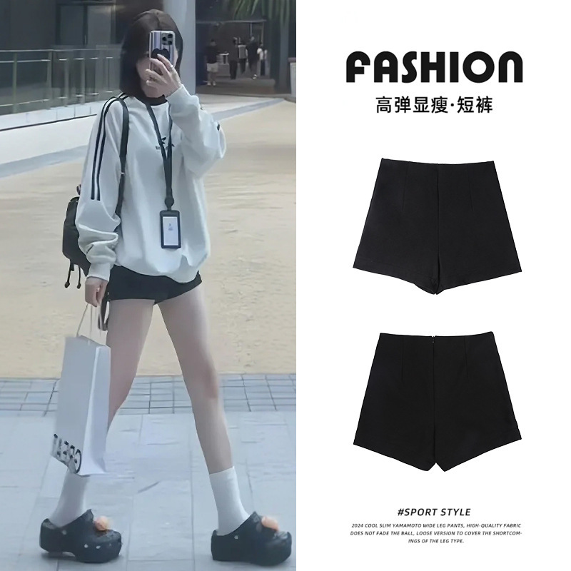 Black Shorts for Women, Spring and Autumn 2026 New Style, High-Waisted, Slimming, Petite, Fleece-Lined, Boot Shorts, Outerwear, Suit-Style Hot Pants
