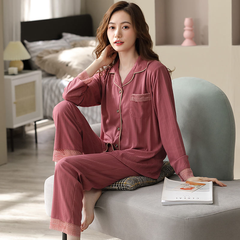 Pijamas mujer primavera y otoño 100% algodón de manga larga delgada Otoño e Invierno 2021 nuevo otoño hogar desgaste traje
