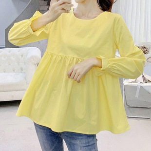 2022 New pregnant women's spring and autumn clothing top women's Korean-style loose long-sleeved shirt slimming fat-covering and age-reducing doll shirt Women