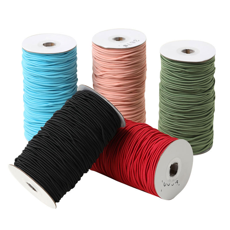 2 / 3mm cuerda elástica elástica de color bolsa de goma de alta resistencia núcleo de látex de poliéster negro y blanco redonda cuerda elástica