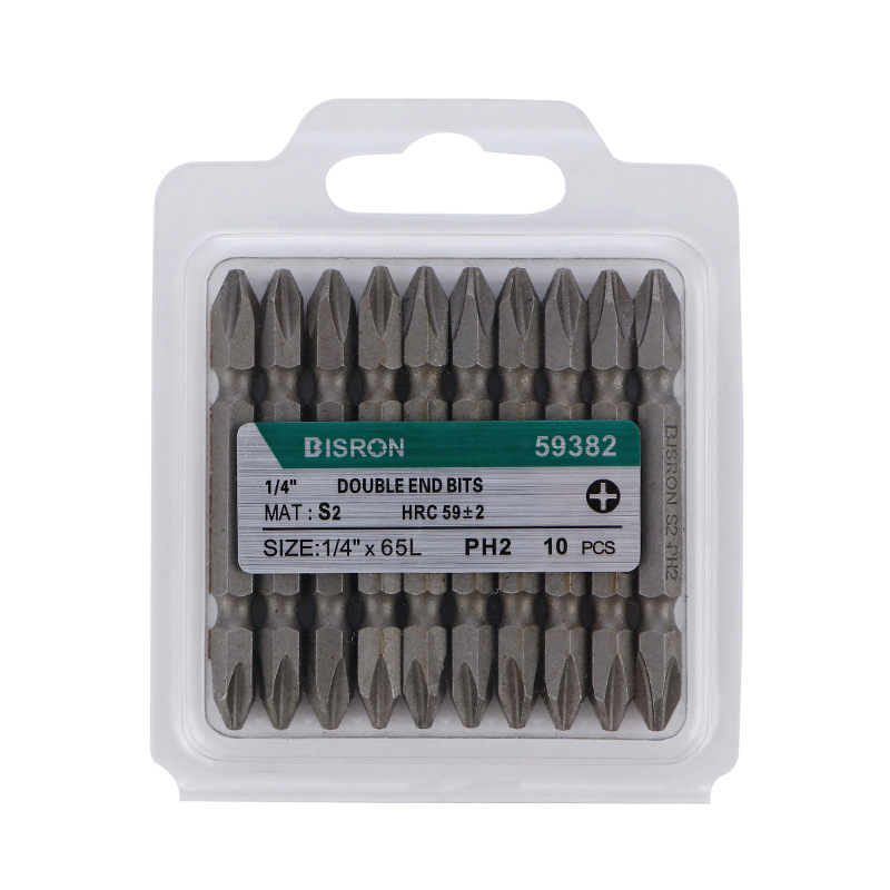 Doble cabeza de alimentación de aire cruzado 1 / 4 "x65mm fuerte magnético S2 aleación de acero antideslizante destornillador eléctrico cabeza de alimentación 6.35mm