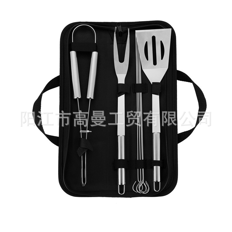 Juego de herramientas para barbacoa personalizado para comercio electrónico transfronterizo, exportación de fábrica, venta al por mayor, portátil, varios estilos, con bolsa de tela y asa pequeña.