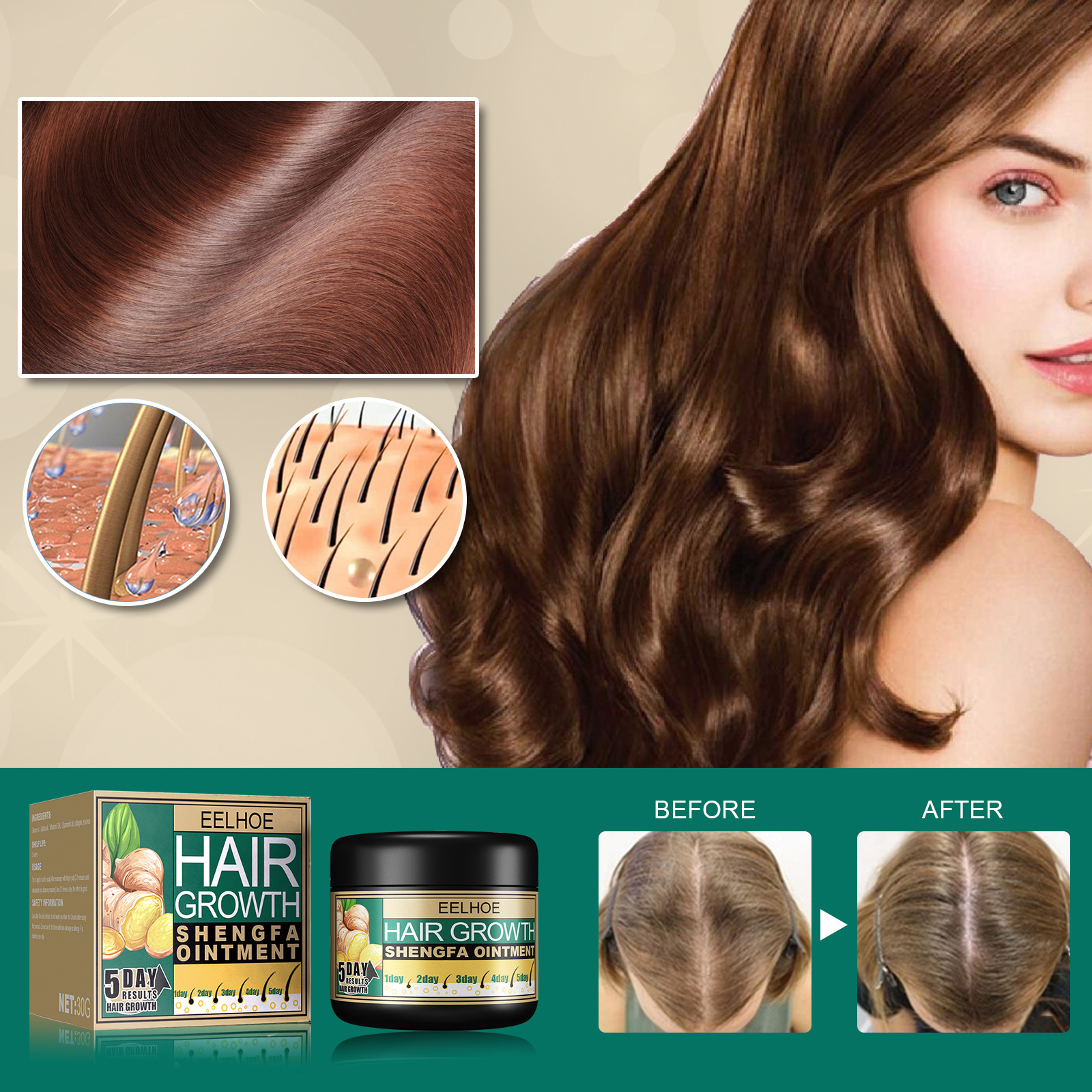 EELHOE Ingwer-Creme für dickes Haar, dickes Haar, Tiefenreinigung, glattes Haar, Reparatur, Creme für trockenes und krauses Haar_voghion.com