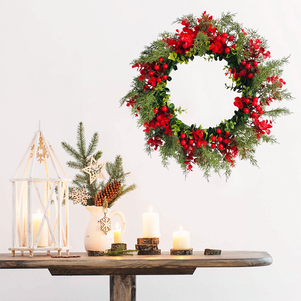 Amazon transfronterizo fruta roja decoración de Navidad corolla de flores yucari anillo de decoración de ventanas colgantes