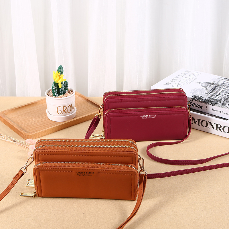 Lonny nueva cartera larga de las mujeres de doble capa de doble cremallera de gran capacidad de embrague multi-funcional de moda bolso de hombro