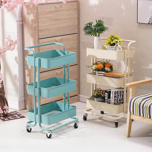 New iron plate storage shelf bathroom small cart, movable simple kitchen organization rack living room storage trolley