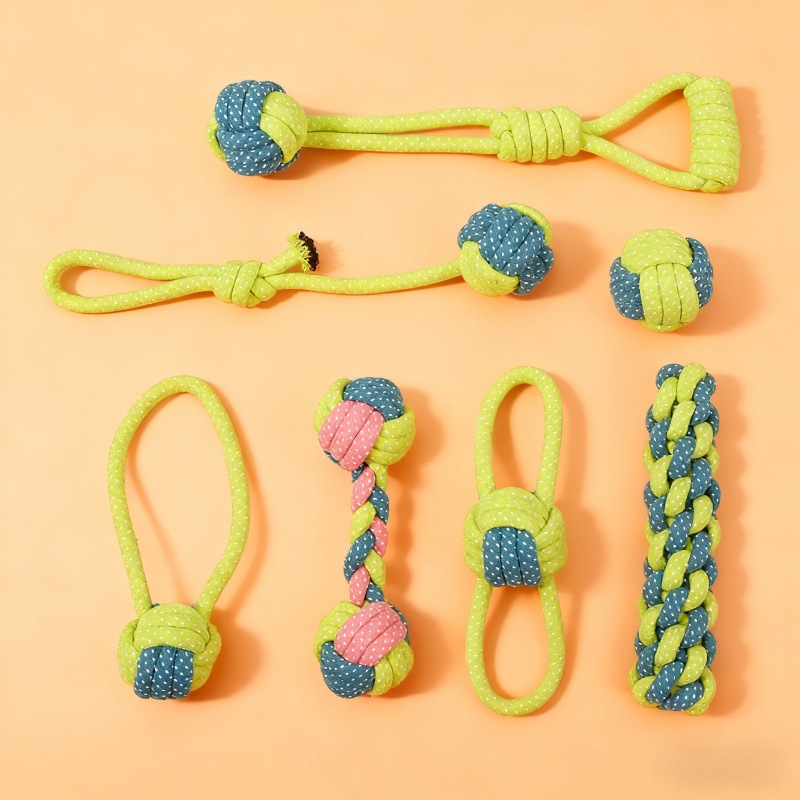 Juego de juguetes para perros y gatos, juguete de cuerda de algodón resistente a mordidas con nudo de bola, juguete para limpiar los dientes, suministros transfronterizos para mascotas, juguetes para perros